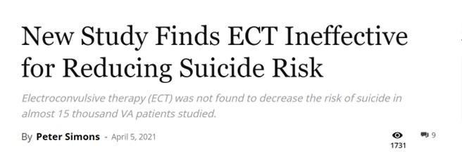I ny studie finner man att ECT är ineffektivt för att minska risken för självmord